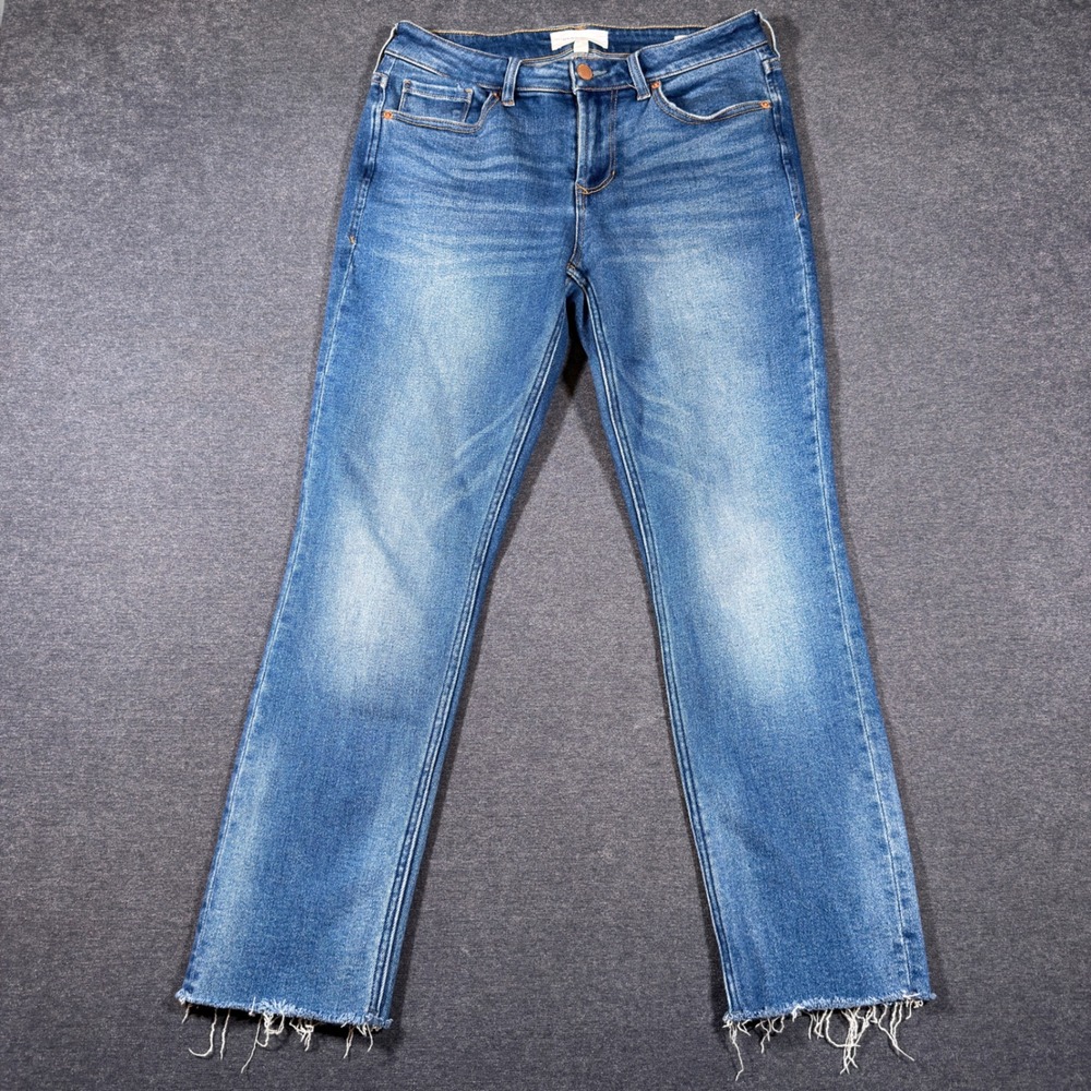 Dear John Blaire Straight Jeans Women 27 Blue High Rise Rawβ Hem Stretch Denim